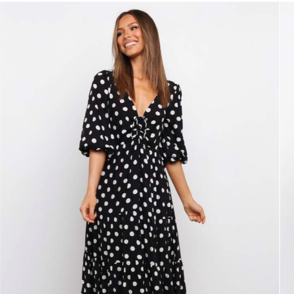 petal and pup polka dot midi dress